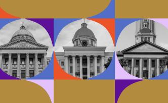 Illustration of state houses of Mississippi, Alabama and Florida