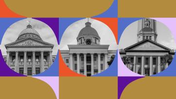 Illustration of state houses of Mississippi, Alabama and Florida